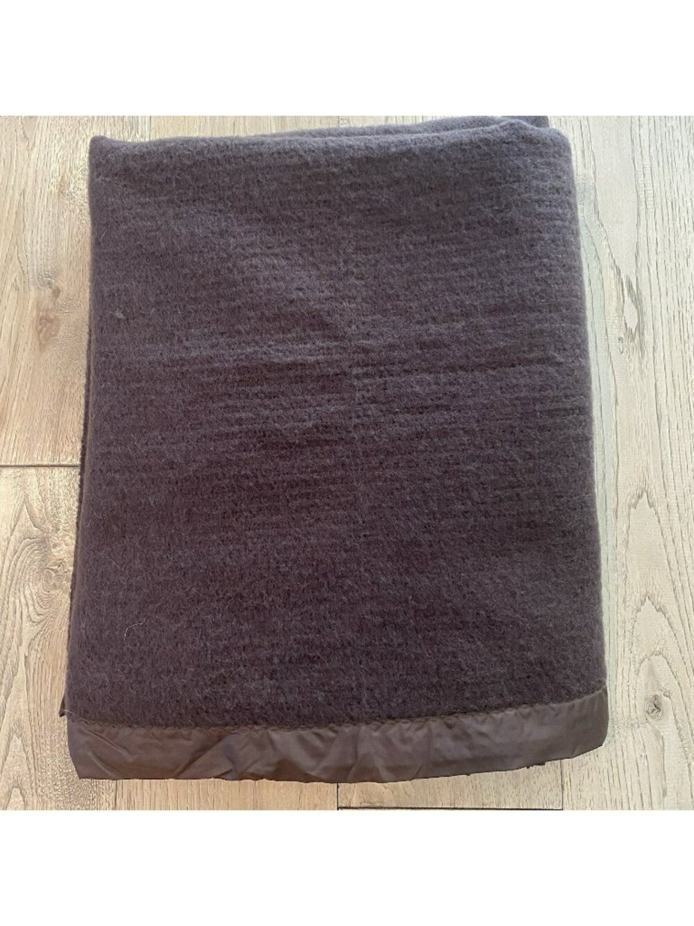 Vintage Sears Acrylic/Nylon Waffle Weave Blanket Brown Satin Trim 84Lx72W